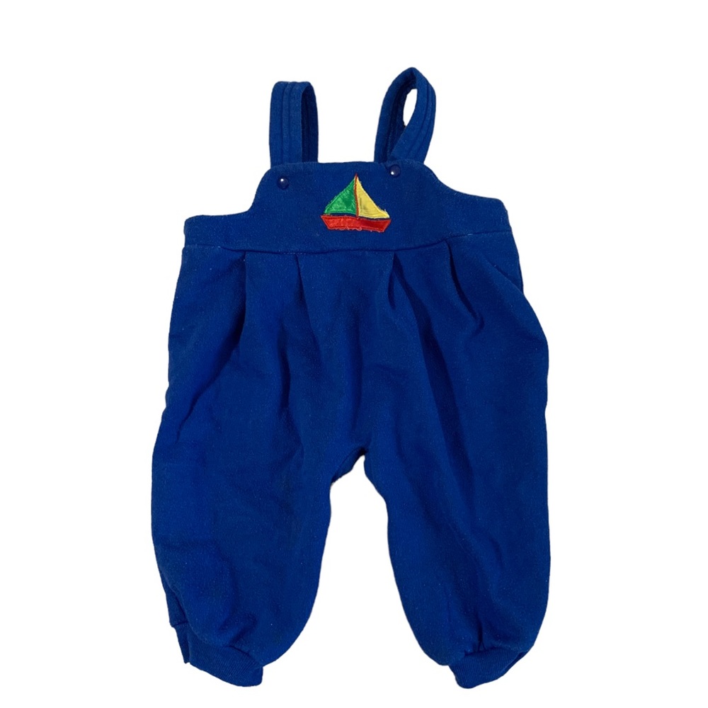Vintage 90s Primary Color Sailboat boy infant 12m Overalls